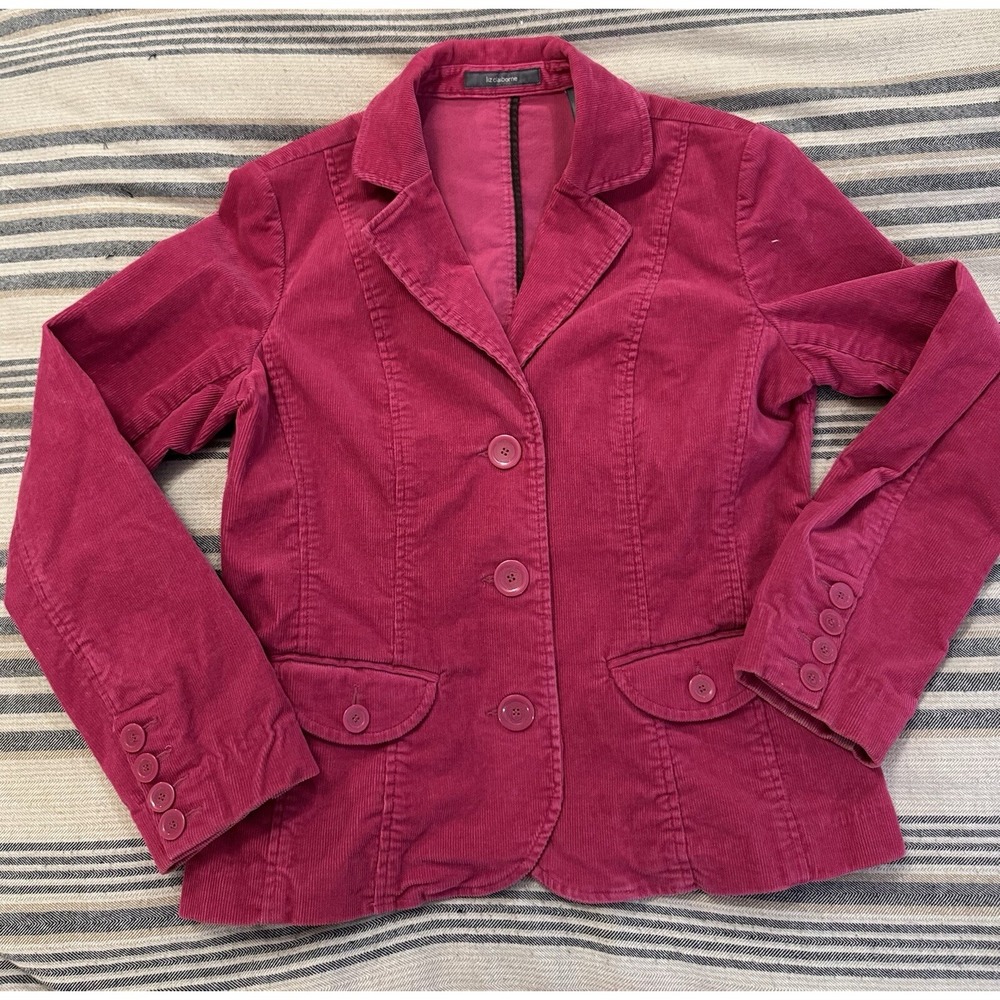 Liz Claiborne Women Magenta Corduroy Blazer Jacket 8 Petite Y2K Grandma